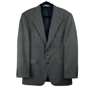 Haggar Black Tan Tweed Houndstooth Two Buttoned Vented Blazer Sport Coat 42L USA